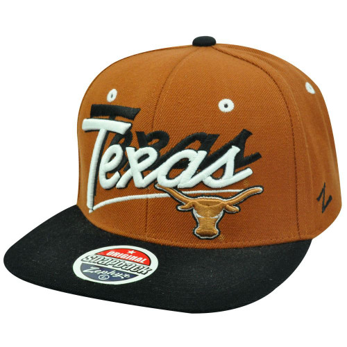 NCAA Texas Longhorns Flat Bill Logo Zephyr Burnt Orange Black Snapback Hat Cap