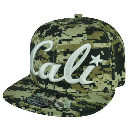 California Republic Cali Camo Digital Camouflage Snapback Flat Bill Hat Cap Green
