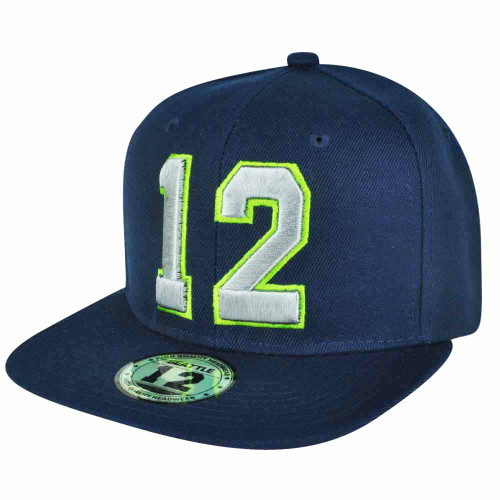 Navy Blue 12 Player Flat Bill Snapback Hat Cap Seattle Fan Game Spirit Adjustable