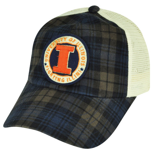 NCAA Illinois Fighting Illini Plaid Mesh Snapback Relax Hat Cap American Needle