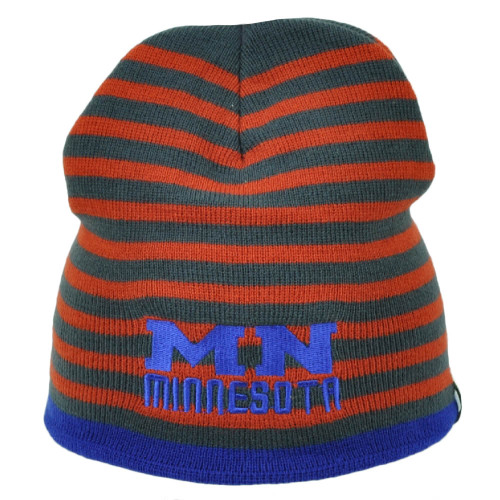 Minnesota State USA America Striped Gray Orange Blue Knit Beanie Cuffless Hat 