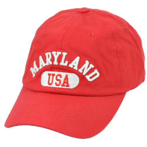 Maryland USA Red Relaxed Wash Hat Cap Old Line Free State Adjustable City MD 