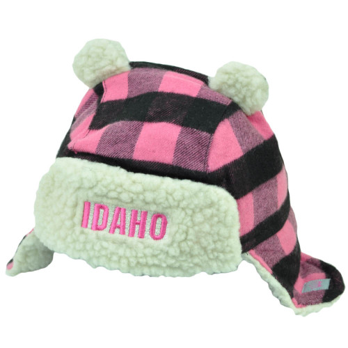 Idaho Gem State USA Pink Black Plaid Toddler Knit Ear Flap  Beanie Ears Winter 