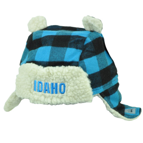 Idaho Gem State USA Blue Black Plaid Toddler Knit Ear Flap  Beanie Ears Winter 