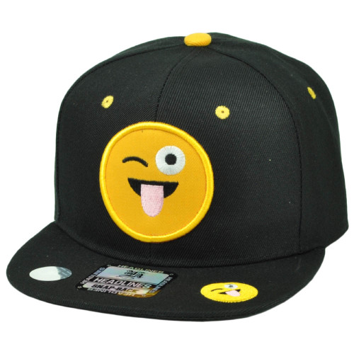 Emoji Tongue Out Face Crazy Emoticons Text Symbol Snapback Hat Cap Flat Bill 