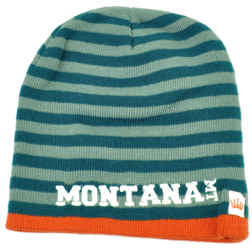 Montana State Knit Beanie Scrum Striped Cuffless Gray Hat Winter Blue Orange USA