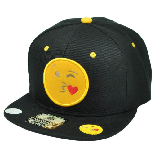 Emoji Kissing Kiss Face Emoticons Text Symbol Snapback Hat Cap Flat Bill Black