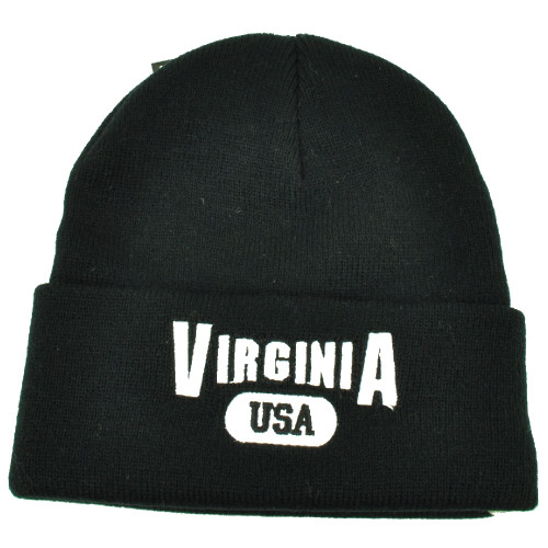 Virginia USA Mother of State Black Beanie Knit Kirk Wood Cuffed Winter Acrylic