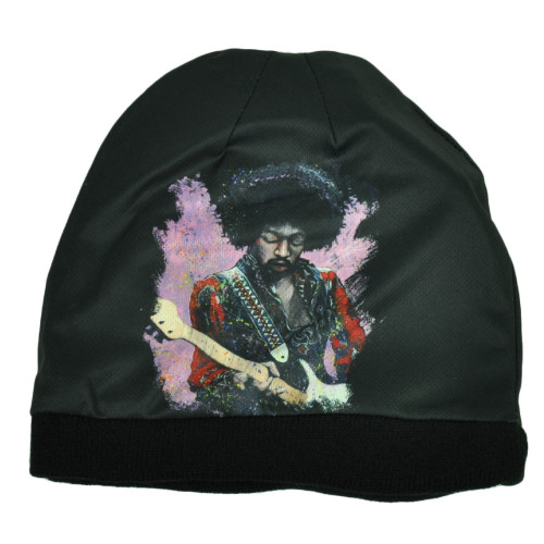 Jimi Hendrix Sublimated Knit Beanie Cuffless Black Rock Guitarist Toque Hat 