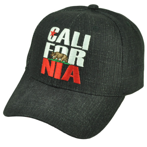 Cali California CALI-FOR-NIA Logo Hat Cap Denim Curved Bill Adjustable Black