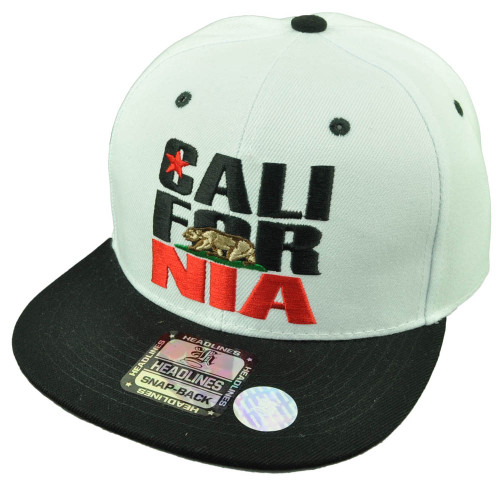 California Cali Bear White Black Hat Cap Snapback Flat Bill Golden State USA CA