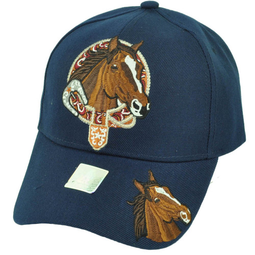 Horse Riding Race Rodeo Animal Mustang Navy Blue Adjustable Hat Cap Curved Bill 