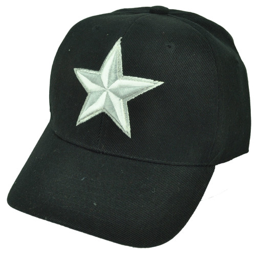 Nautical 3D Star Black Solid Color Fitted 7 1/8 Hat Cap Headgear Curved Bill 