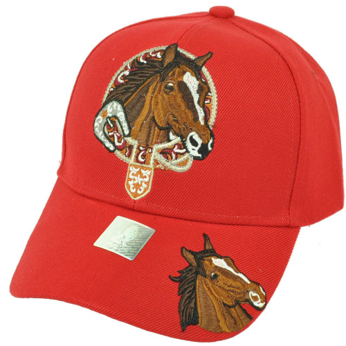 Horse Riding Race Rodeo Animal Mustang Red Adjustable Hat Cap Curved Bill Cowboy