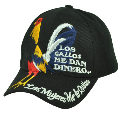 Los Gallos Me Dan Dinero Las Mujeers Me Los Quitan Rooster Hat Cap Gorra Black 