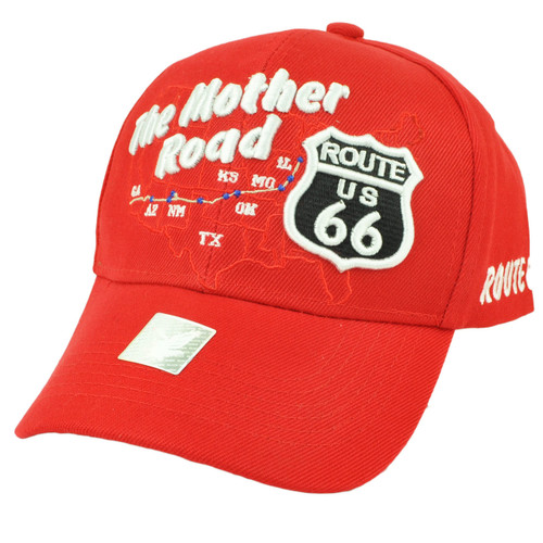 The Mother Road Route US 66 America Map Highway First Hat Cap Adjustable Red 