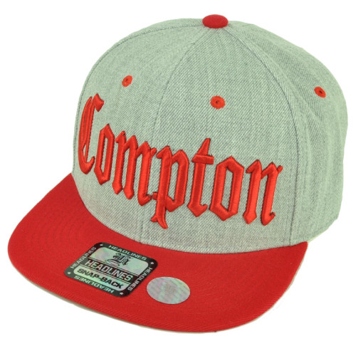 City Compton Cali Los Angeles Snapback Flat Bill Brim Hat Cap Heather Gray Red