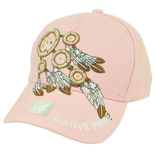 Native Indian American Pride Dream Catchers Symbol Feather Pink Hat Curved Bill