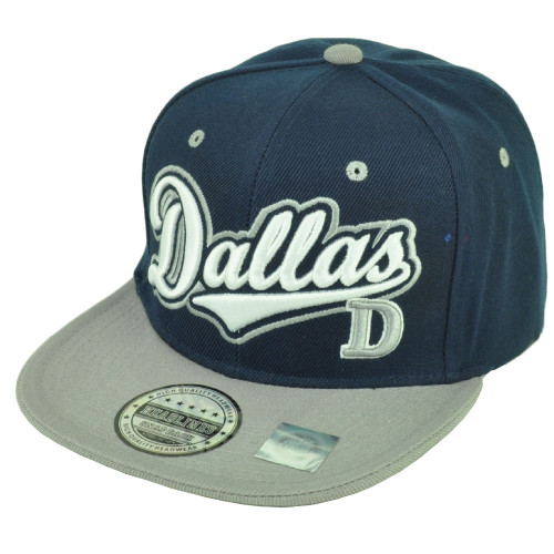 Dallas Texas City 3D Logo Snapback Flat Bill Brim Landscape Print Hat Cap Blue