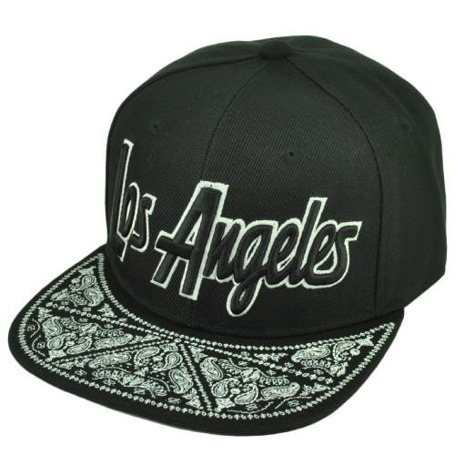 Los Angeles California Cali Paisley Snapback Flat Bill Brim Hat Cap Black White