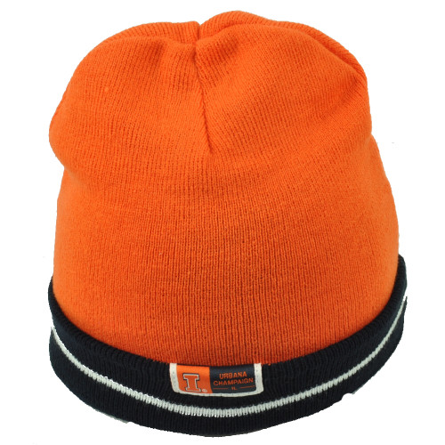 NCAA Illinois Illini Orange Navy Blue Knit Beanie Reversible Cuffed Toque Hat