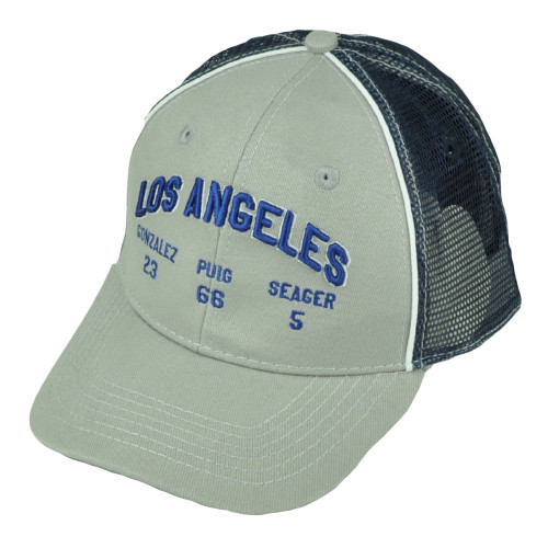 Los Angeles Dodgers Gonzalez 23 Puig 66 Seager 5 Mesh Snaback Hat Cap Gray Blue