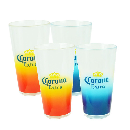 Ombre Corona Extra Acrylic Pint Glasses Set of 4 16oz Cerveza Beer Cups Drinks