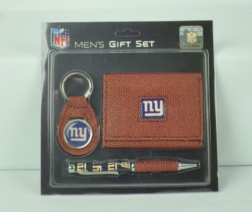NFL New York Giant Mens Gift Set Pebble Leather Wallet Key Chain Pen Fan Sport
