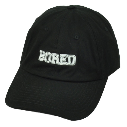 Bored Boring Black Relaxed Garment Wash Curved Bill Hat Cap Sun Buckle Baseball