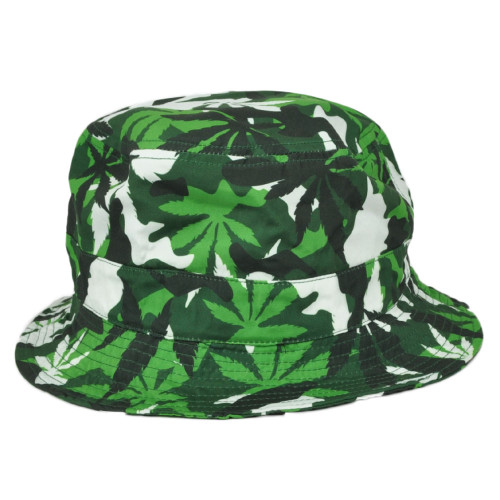Marijuana Weed Green White Pattern Design Sun Bucket One Size Hat Crusher Beach