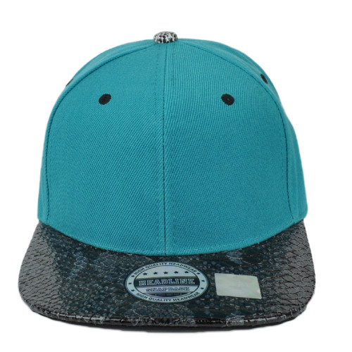 Turquoise Blank Solid Plain Faux Black Snake Skin Flat Bill Snapback Hat Cap