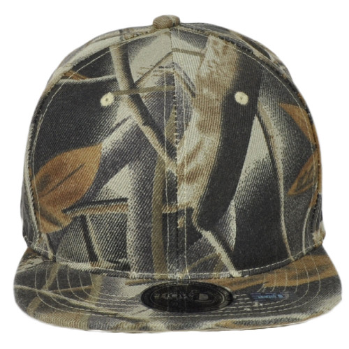 Blank Branch Camouflage Constructed Flat Bill Snapback Hat Cap Plain Solid Color