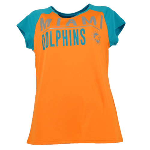 NFL Miami Dolphins Womens Ladies Orange Tshirt Tee Short Sleeve Cut Out Back