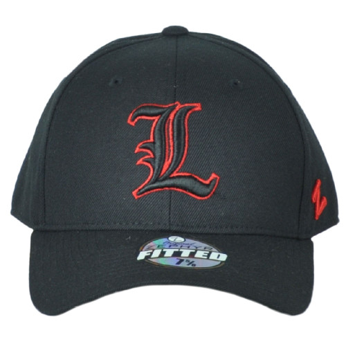 NCAA Zephyr Louisville Cardinals Adult Curved Bill Fitted Size Hat Cap Black  - Cap Store Online.com