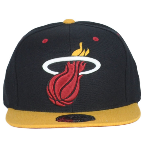 NBA Mitchell Ness G163M Miami Heat High Crown Fitted Flat Bill Hat Cap