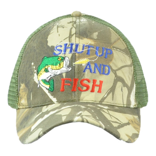 Shut UP And Fish Camouflage Adult Hook Adjustable Hat Cap Fishing Bass Camping