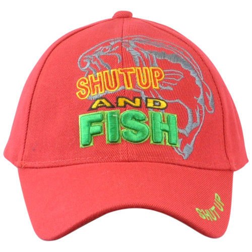 Shut Up and Fish Fishing Bass Red Man Adjustable Outdoors Camping Camp Hat Cap