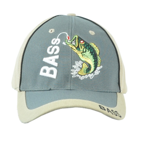 Fish Fishing Bass Beige Gray Hook Man Adjustable Outdoors Camping Camp Hat Cap