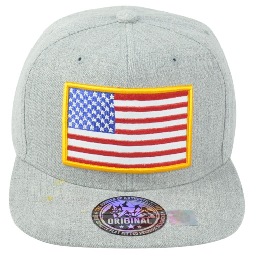 United States USA Flag Patch Light Grey Snapback American Men Flat Bill Hat Cap