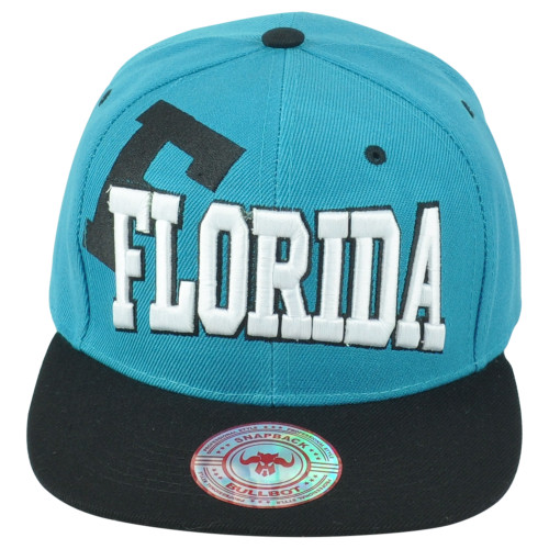 Florida FL USA Sunshine State Turquoise Flat Bill Snapback Adjustable Hat Cap