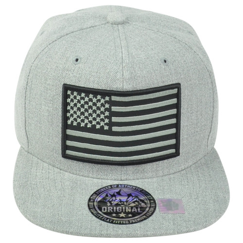 United States USA Flag Patch Light Grey Adjustable American Flat Bill Hat Cap