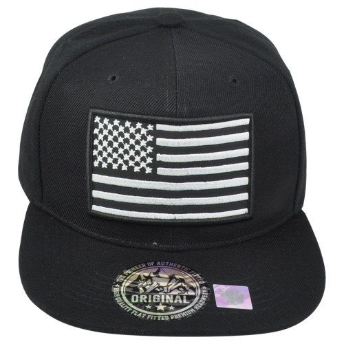 United States USA Flag Patch Black White Adjustable American Flat Bill Hat Cap