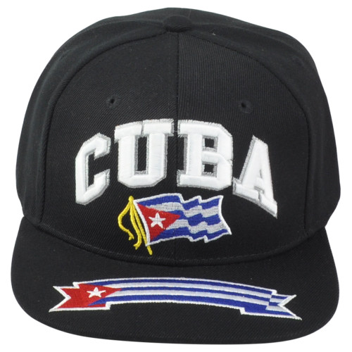 Cuba Central America Country Black Snapback Flat Bill Adjustable Adult Hat Cap