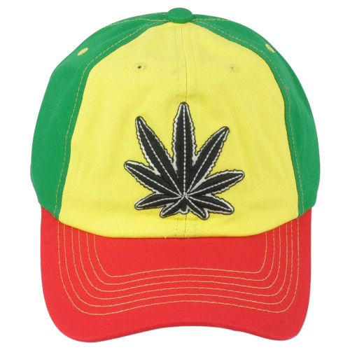 Marijuana Weed Leaf Cannabis Curved Bill Adjustable Relaxed Rasta Colors Hat Cap