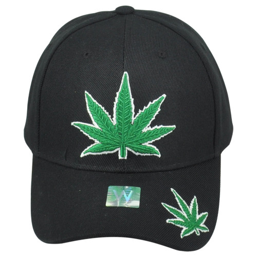 Original Marijuana Weed Leaf Cannabis Curved Bill Adjustable Black Men Hat Cap