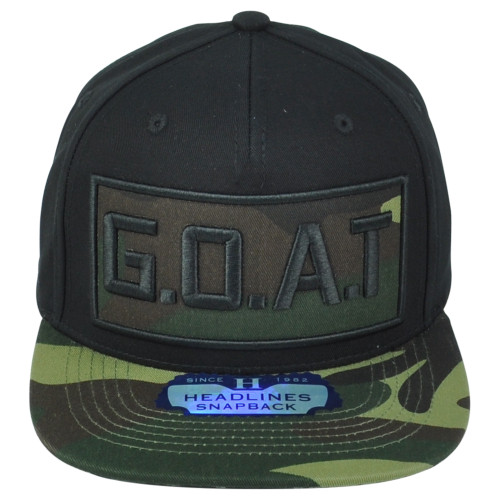 G.O.A.T. Great Of All Time Snapback Flat Bill Adult Men Black Camo Hat Cap