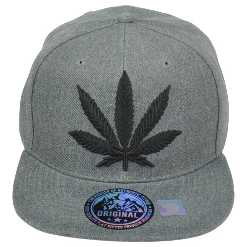 Original Marijuana Weed Leaf Cannabis Flat Bill Adjustable Heather Gray Hat Cap