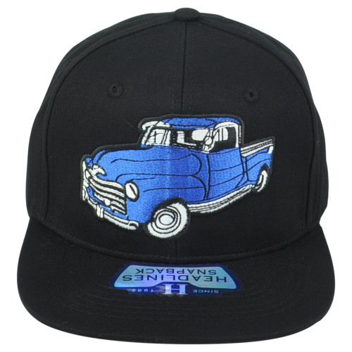 Vintage Classic Blue Pickup Truck Snapback Flat Bill Adult Men Black Hat Cap
