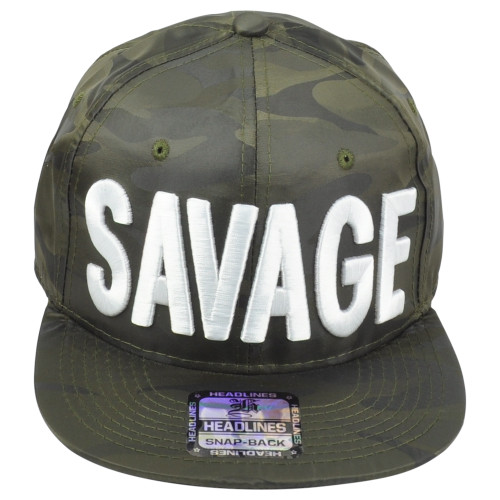 Savage Green Camouflage Satin Block Snapback Flat Bill Adults Contructed Hat Cap
