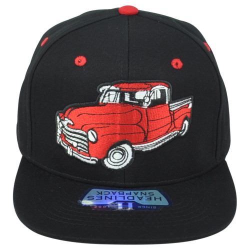 Vintage Classic Red Pickup Truck Snapback Flat Bill Adult Men Black Hat Cap